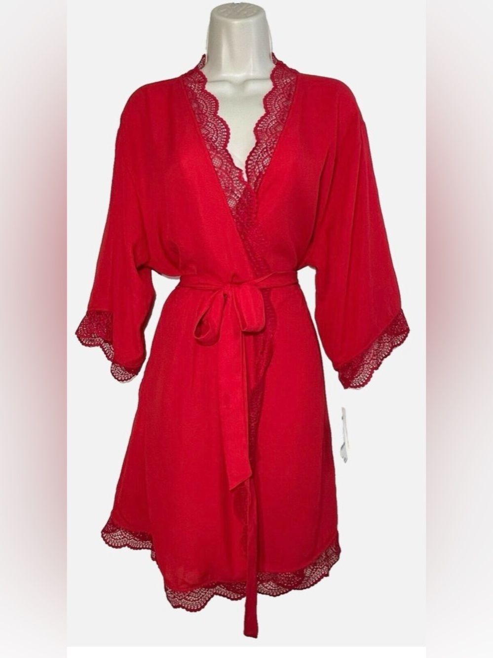 INC International Concepts Crimson Lace-Trim Satin Robe
